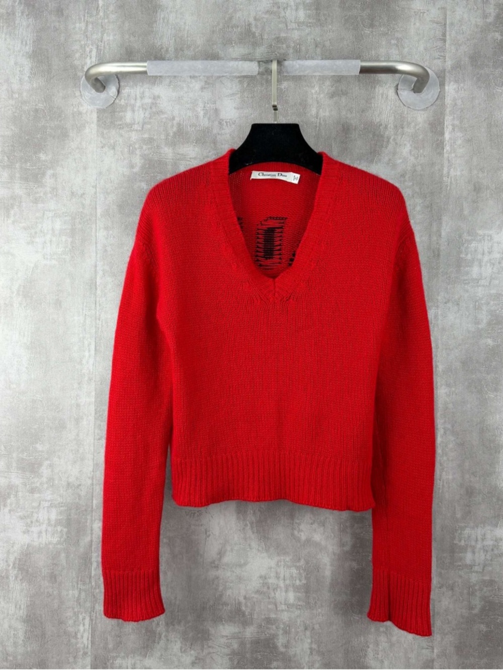 🚩steal Dior Bright Red V-Neck Knit Sweater